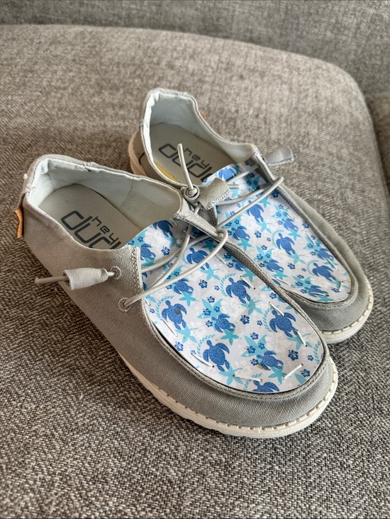 Hey Dude Shoes - Hey Dude Custom Woman’s Shoes - Gray with Blue Turtle Insole